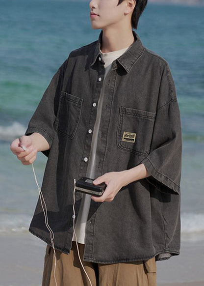 Blaue Hemden Denim Taschen Kragen Peter Button Vintage Pan Light