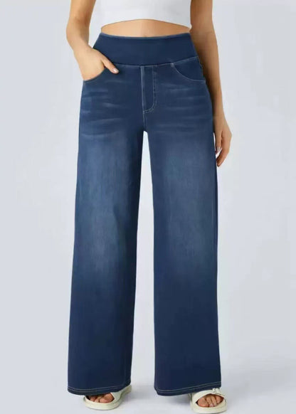 Pantalon large bleu clair élastique à jambes avec poches en denim vintage
