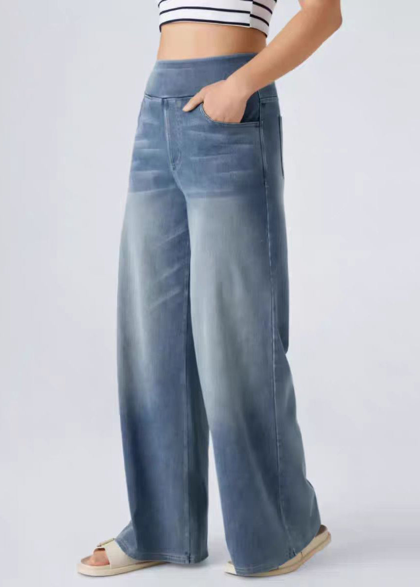 Pantalon large bleu clair élastique à jambes avec poches en denim vintage