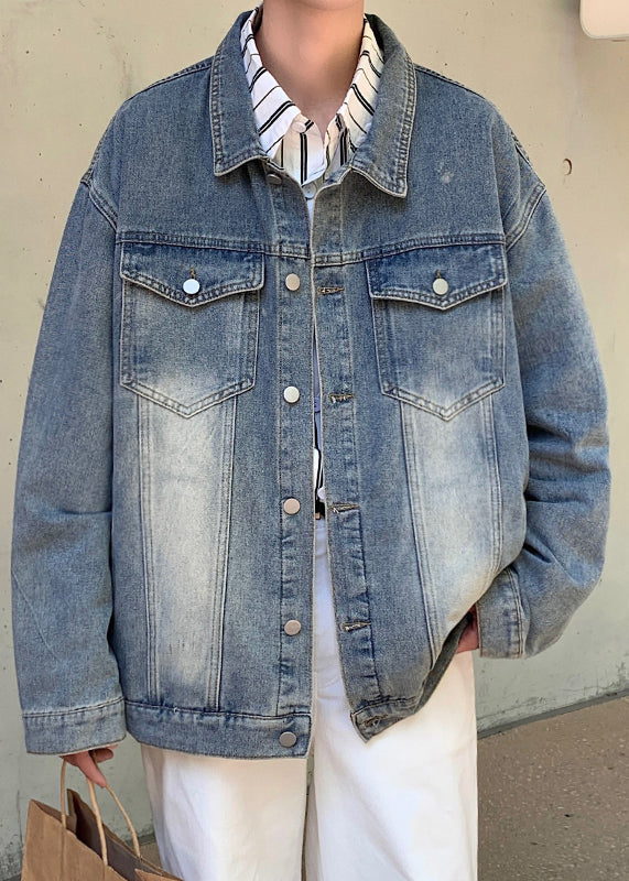 Manteau vintage jaune en denim pour homme, col Peter Mud, bouton Pan