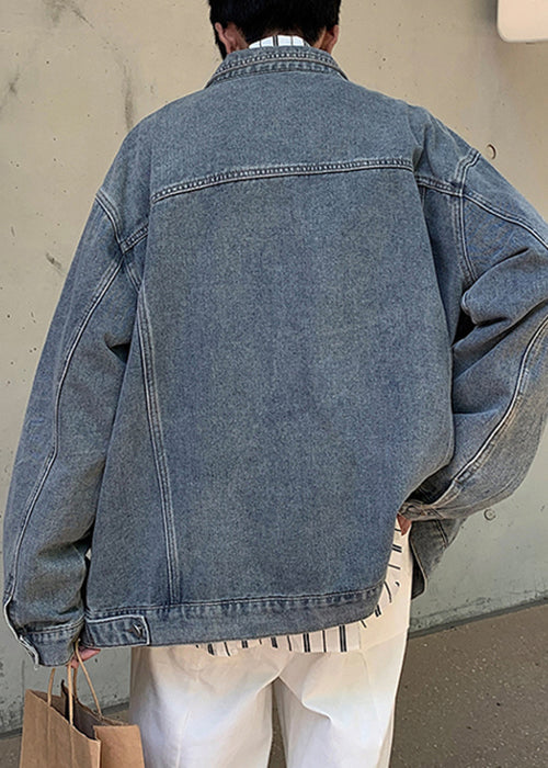 Manteau vintage jaune en denim pour homme, col Peter Mud, bouton Pan