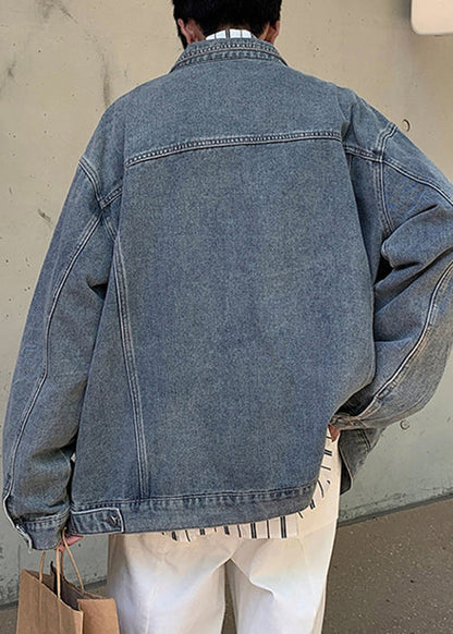 Manteau vintage jaune en denim pour homme, col Peter Mud, bouton Pan