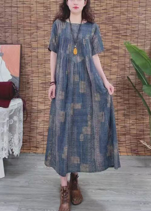 Kleid Oversize Baumwolle Sommer Vintage Print Navy