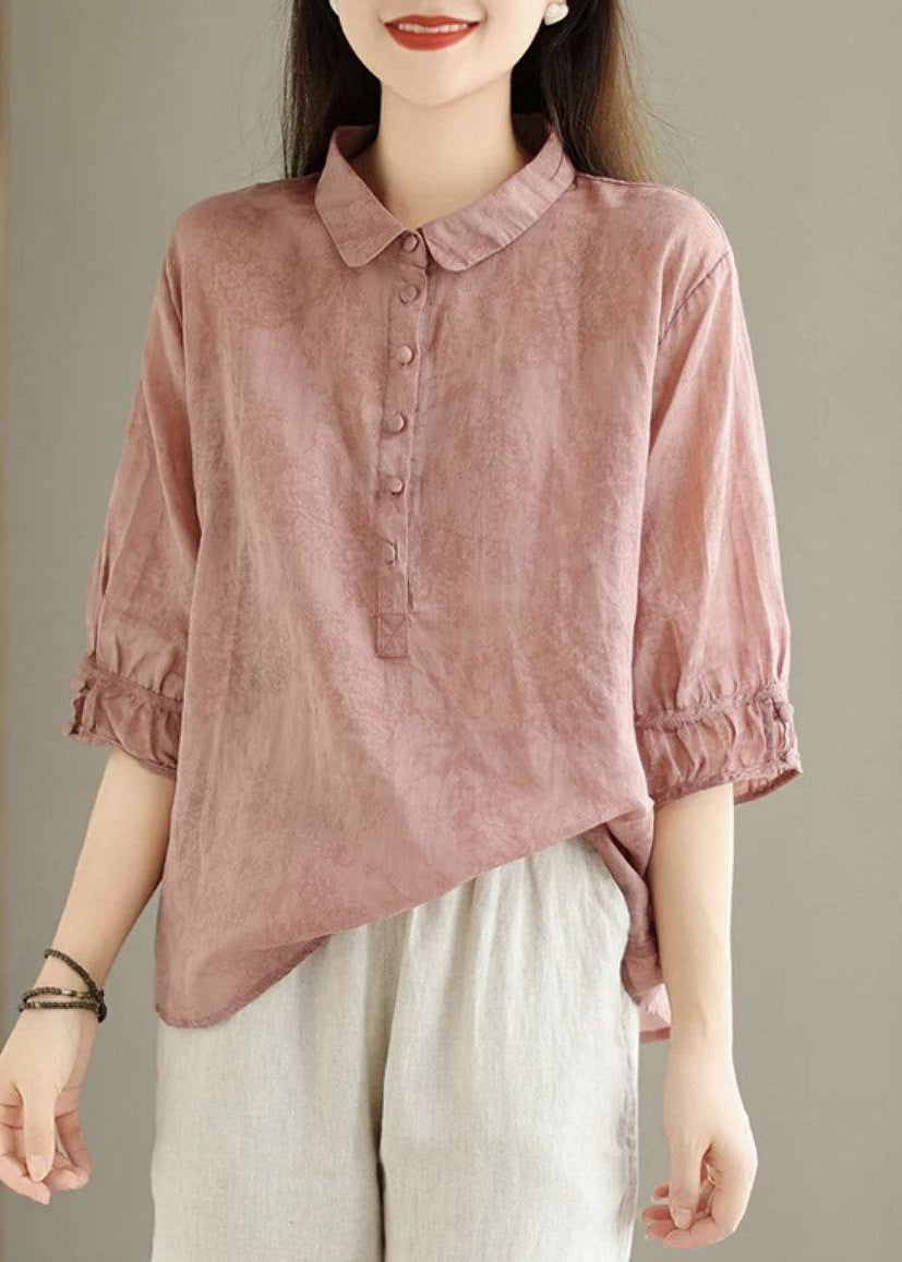 Navy Pan Collar Summer Cotton Vintage Print Peter Shirt Top