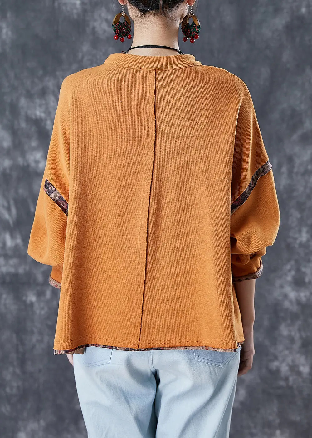 Vintage Orange Chinese Button Patchwork Cotton Shirt Tops Spring Ada Fashion