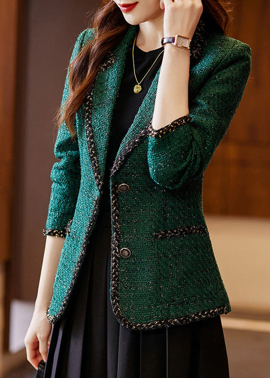 Manteau vintage en laine patchwork vert paon, printemps YJ049