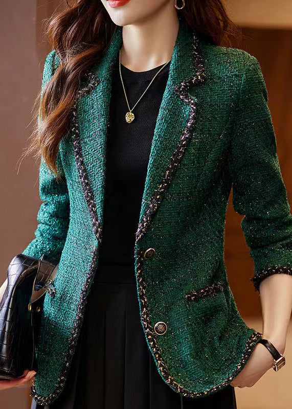 Manteau vintage en laine patchwork vert paon, printemps YJ049