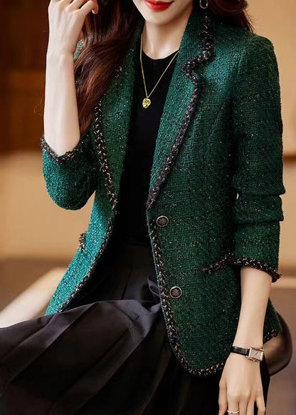 Manteau vintage en laine patchwork vert paon, printemps YJ049