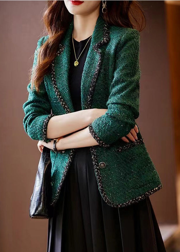 Manteau vintage en laine patchwork vert paon, printemps YJ049