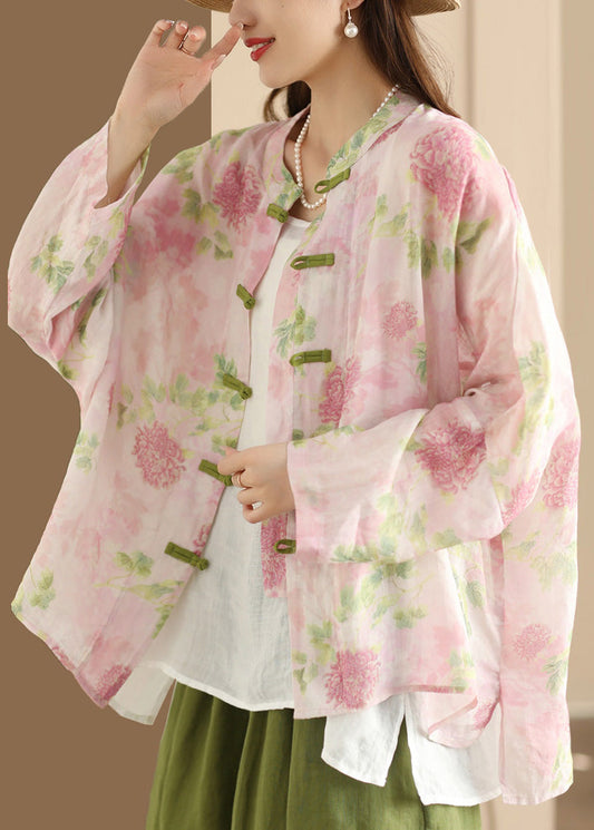 Orientalisches Oversized Vintage Top Shirt Rosa Leinen Print Sommer