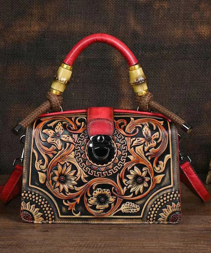 Sac à main vintage rouge original en bambou avec épissure en relief HJ1019