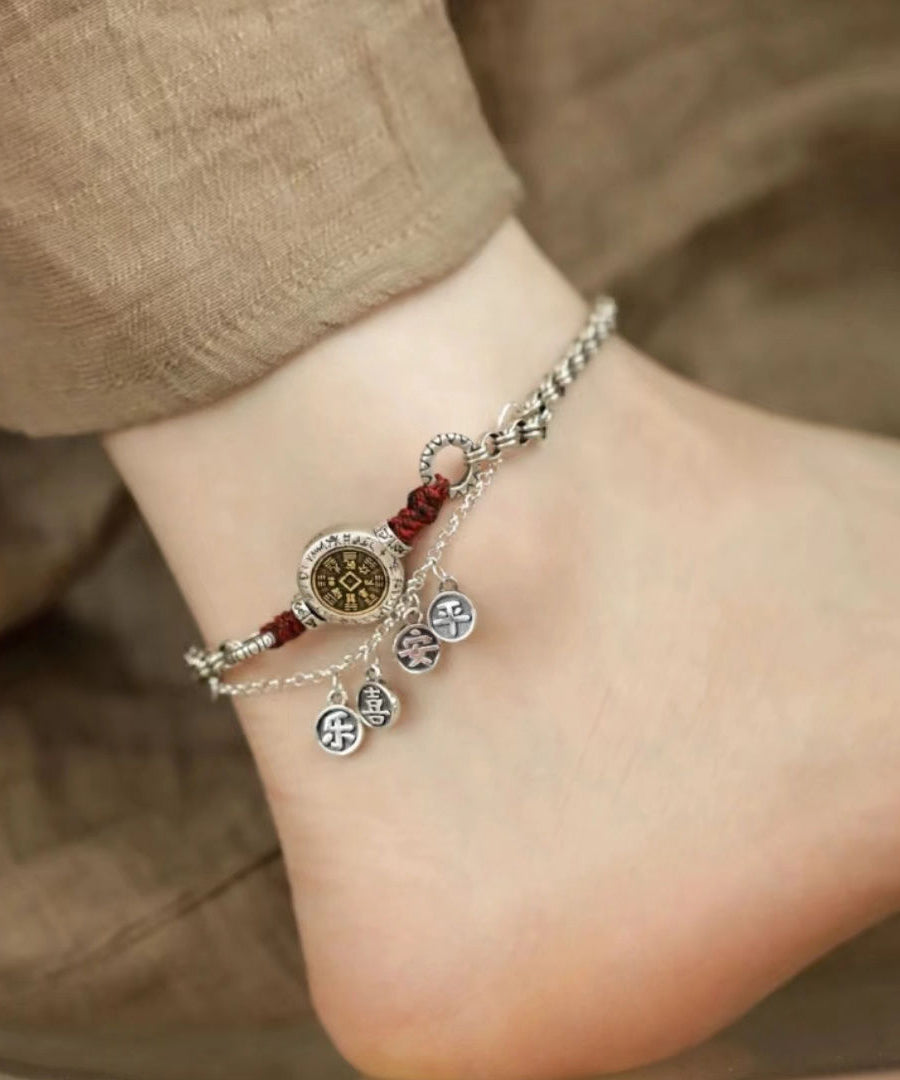 Silber Vintage Armband Quaste Sterling Knöchel Seide