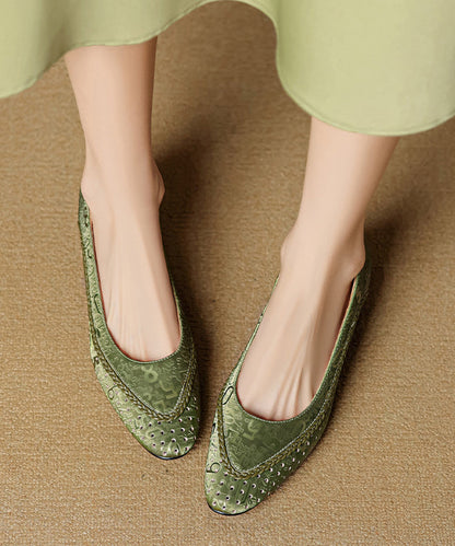 Green Splicing Vintage Cowhide Chunky Leather Breathable Shoes