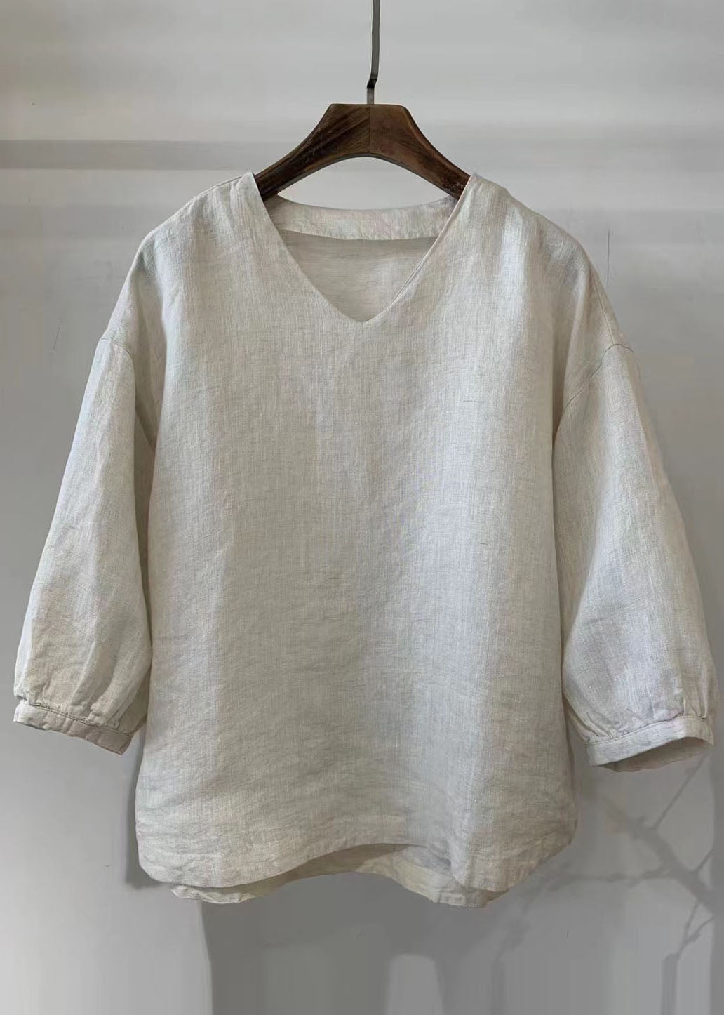 Linen Sleeve Oversized Tops Vintage White Bracelet Shirt
