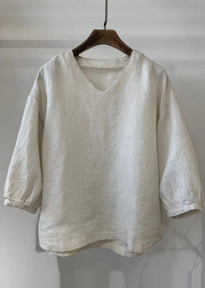 Linen Sleeve Oversized Tops Vintage White Bracelet Shirt