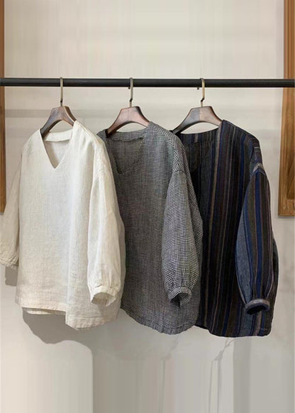 Linen Sleeve Oversized Tops Vintage White Bracelet Shirt