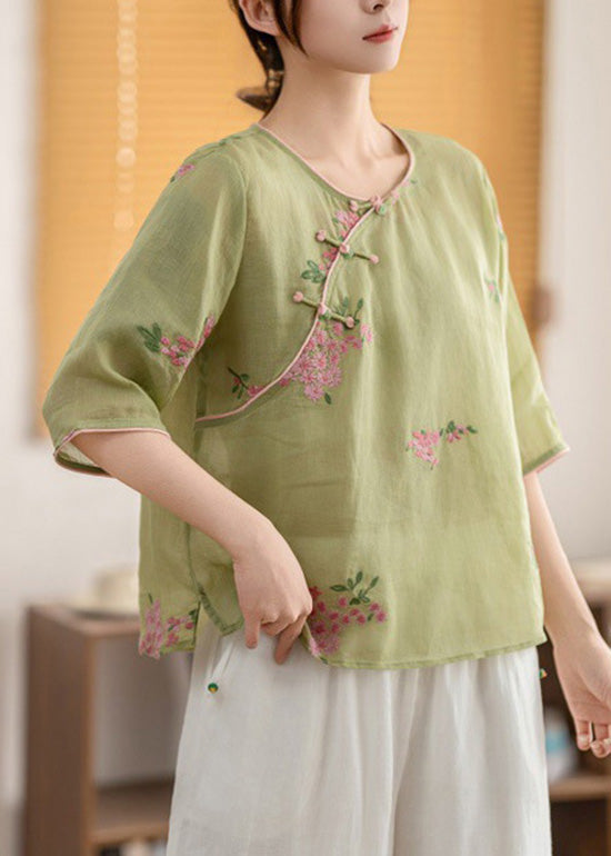Chemise boutonnée en lin à col oriental O Vintage d'été Jaune