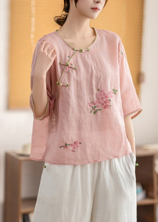 Chemise boutonnée en lin à col oriental O Vintage d'été Jaune