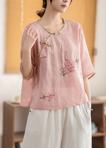 Chemise boutonnée en lin à col oriental O Vintage d'été Jaune