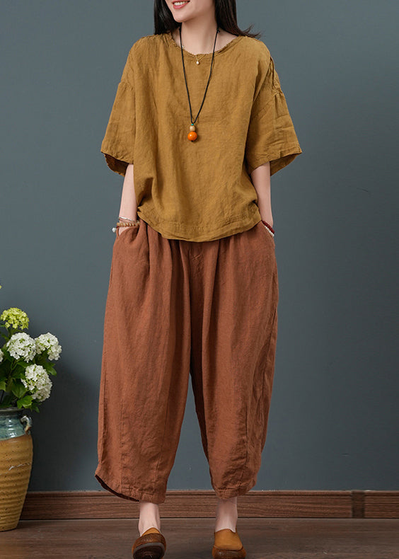 Two Linen Summer Pieces Vintage Yellow Oversized Set