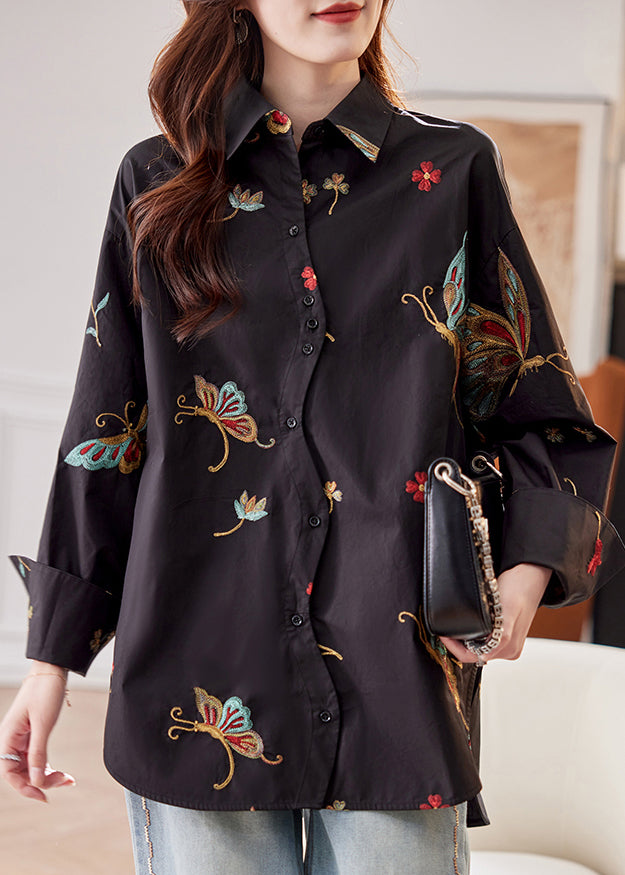 Flare Pan Sleeve Peter Cotton Shirts Print Kragen Schwarz Vogue
