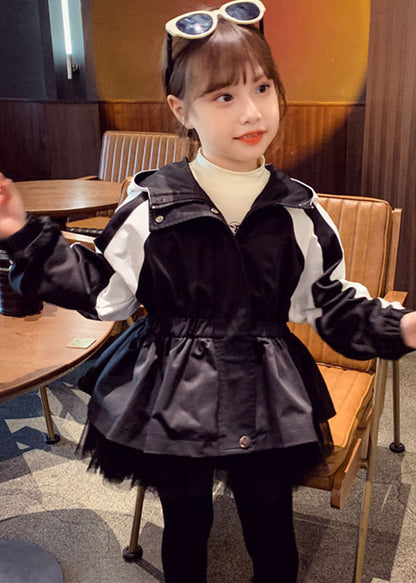 Manteau à capuche en tulle noir froissé pour fille Vogue Automne QV029