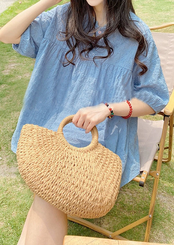 Vogue Blue Embroidered Button Shirt Short Sleeve BV033