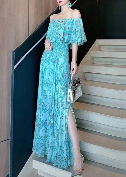 Chiffon-Ausschnitt Vogue Kleider Slash Blau Sommerurlaub