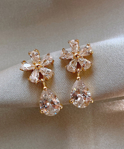 Boucles d'oreilles pendantes en forme de goutte d'eau avec zircons surdorés en cuivre Vogue WH034