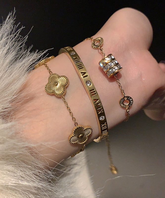 Leaf Zircon Graphic Gold Four Vogue Clover Alloy Steel Stainless