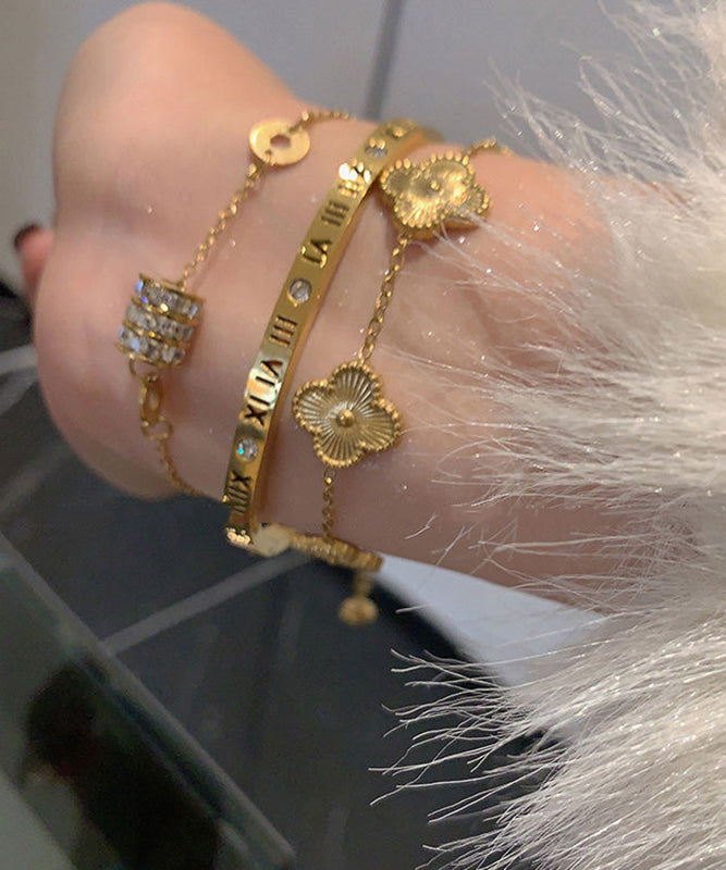 Leaf Zircon Graphic Gold Four Vogue Clover Alloy Steel Stainless