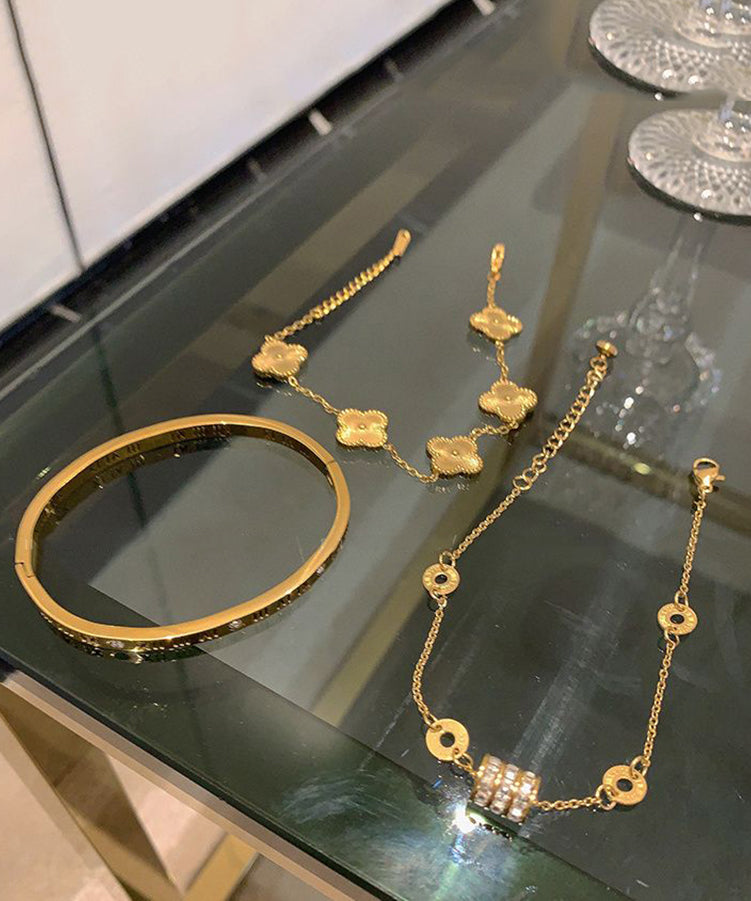 Leaf Zircon Graphic Gold Four Vogue Clover Alloy Steel Stainless