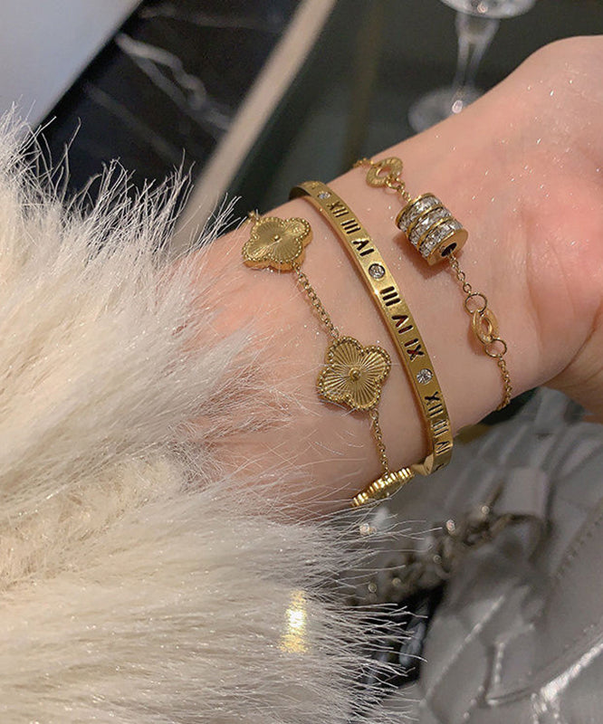 Leaf Zircon Graphic Gold Four Vogue Clover Alloy Steel Stainless