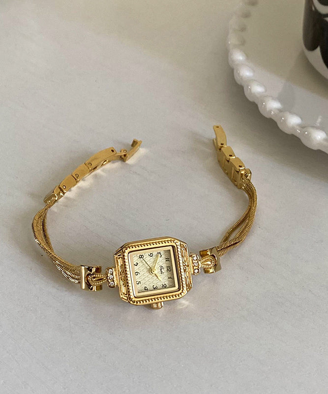 Montres à chaîne carrée Vogue en acier inoxydable et zircon doré