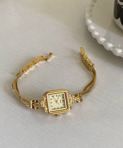 Montres à chaîne carrée Vogue en acier inoxydable et zircon doré