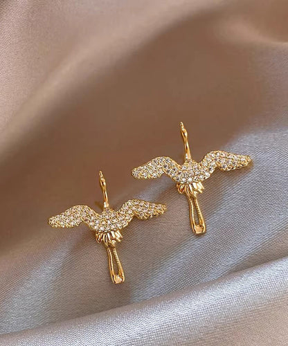 Vogue Gold Stainless Steel Zircon Crane Stud Earrings WZ016