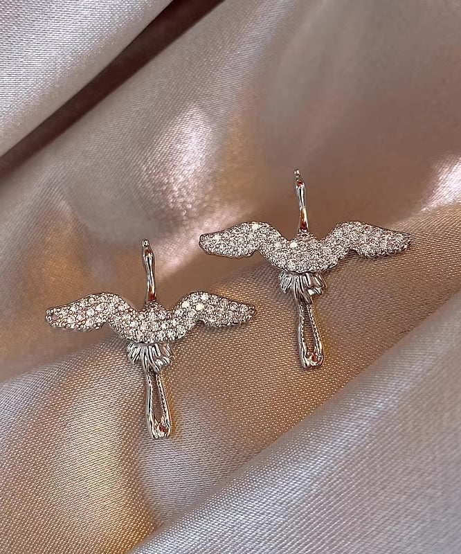 Vogue Gold Stainless Steel Zircon Crane Stud Earrings WZ016