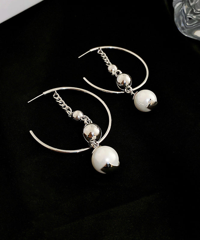 Vogue Silk Copper Pearl Geometry Chain Drop Earrings QQ068