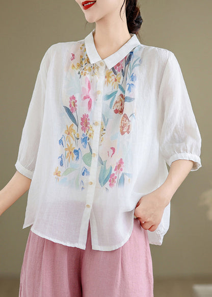 Chemise blanche boutonnée à col en lin Pan Summer Peter