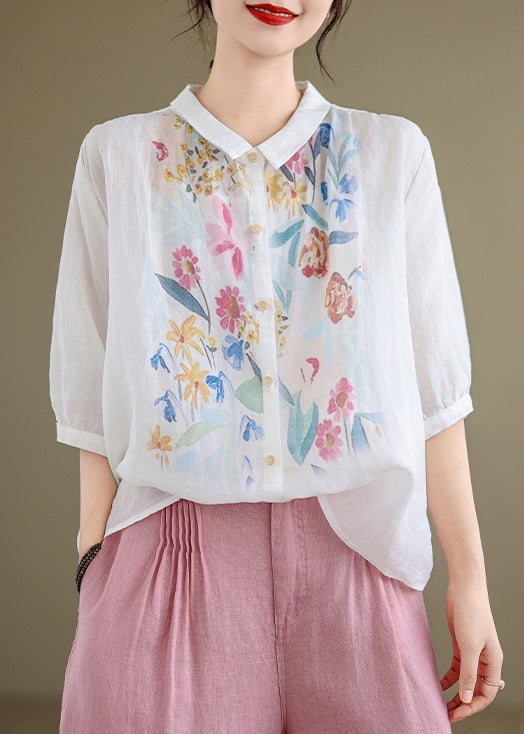 Chemise blanche boutonnée à col en lin Pan Summer Peter