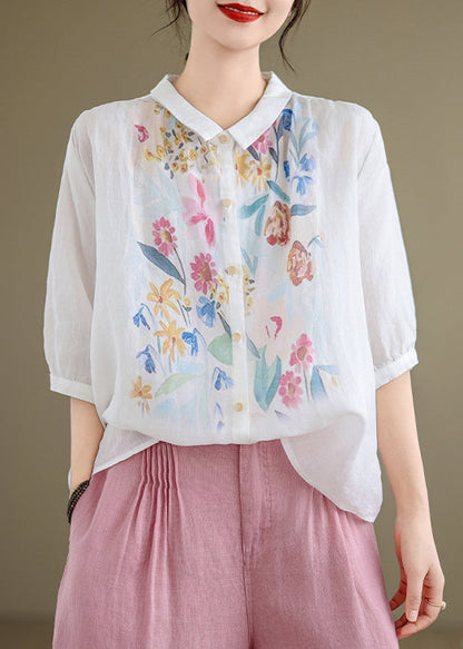 Chemise blanche boutonnée à col en lin Pan Summer Peter