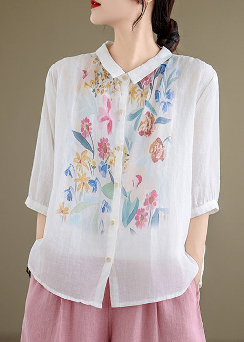 Chemise blanche boutonnée à col en lin Pan Summer Peter