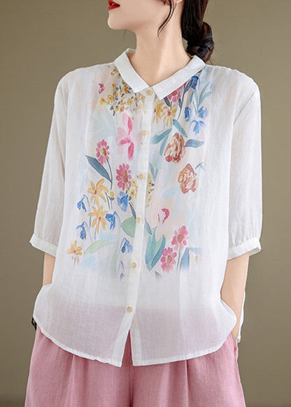 Chemise blanche boutonnée à col en lin Pan Summer Peter