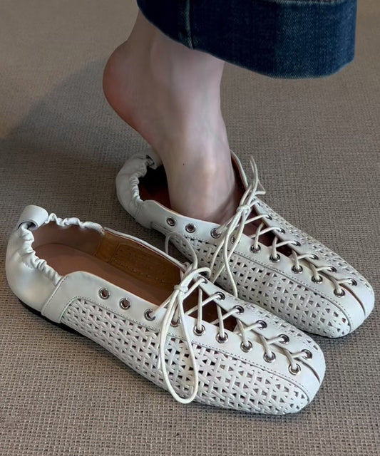 Shoes Feet Leather Flat Cross White Stylish Cowhide Splicing