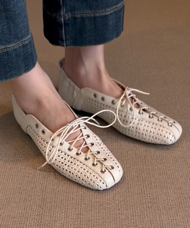 Shoes Feet Leather Flat Cross White Stylish Cowhide Splicing