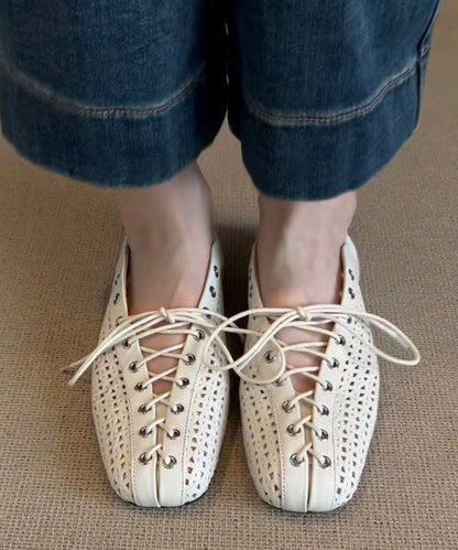 Shoes Feet Leather Flat Cross White Stylish Cowhide Splicing