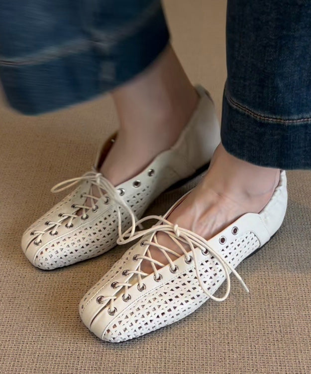 Shoes Feet Leather Flat Cross White Stylish Cowhide Splicing