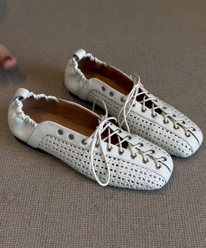 Shoes Feet Leather Flat Cross White Stylish Cowhide Splicing