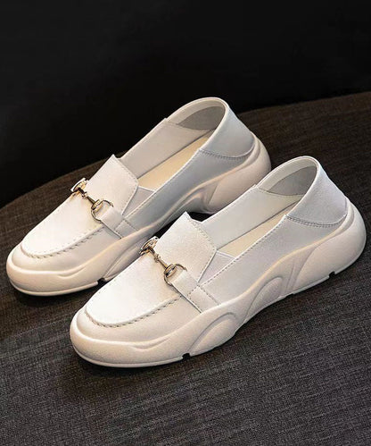 Mocassins en similicuir blanc décontractés et confortables pour femmes DD1009