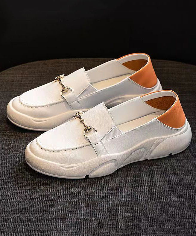 Weiße, bequeme, lässige Penny-Loafer aus Kunstleder für Damen DD1009